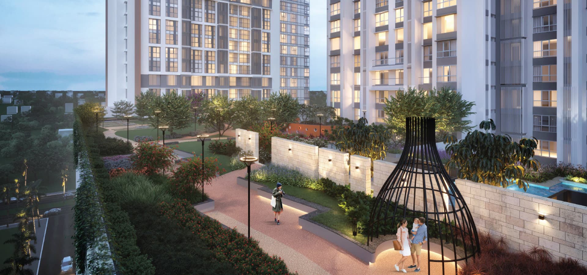 Podium with landscaped surroundings at Piramal Revanta