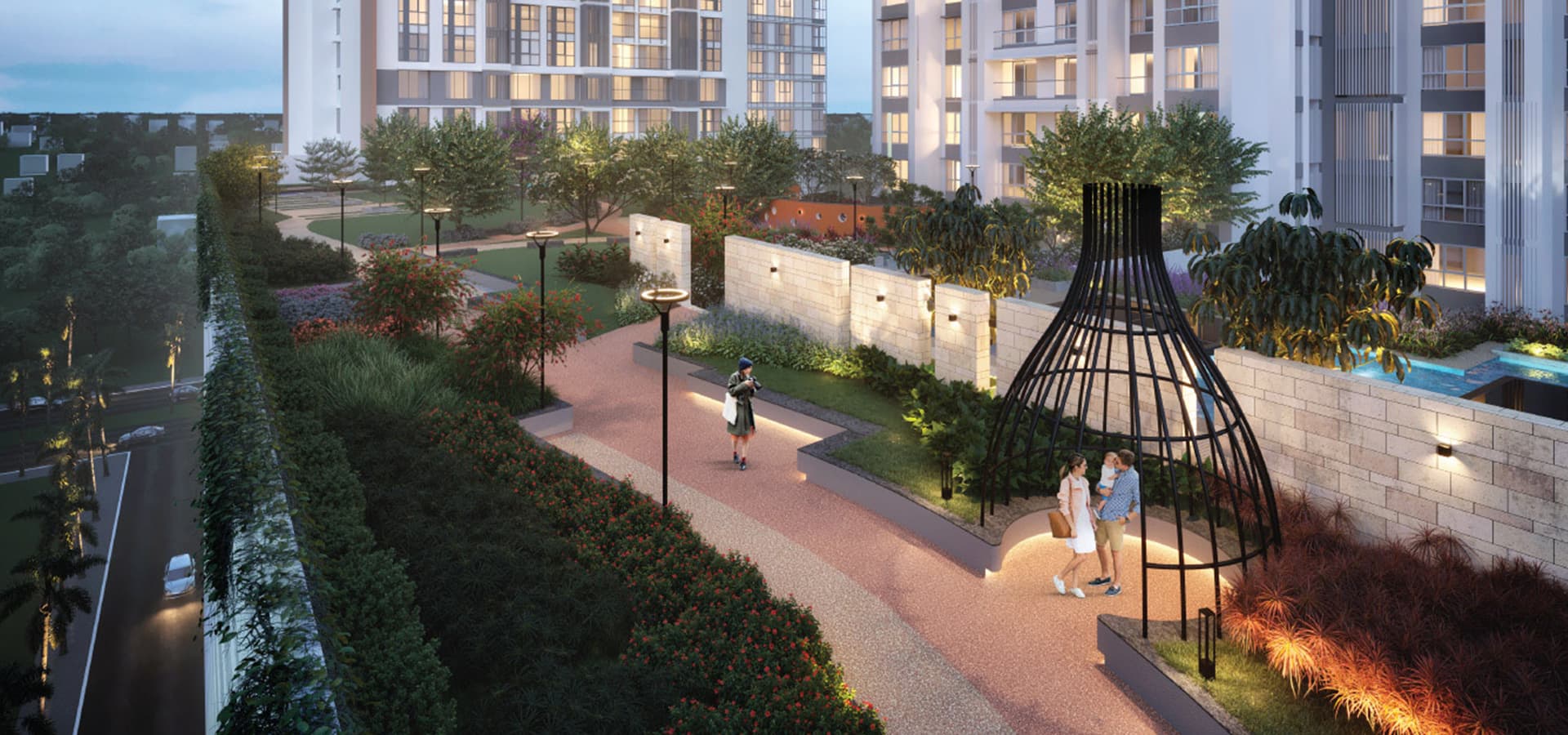 Podium with landscaped surroundings at Piramal Revanta
