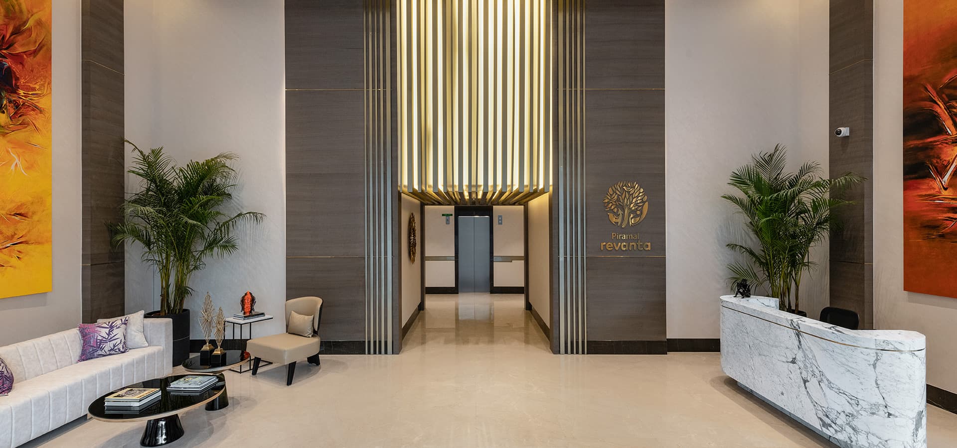 Cafe with cozy seating arrangements at Piramal Revanta