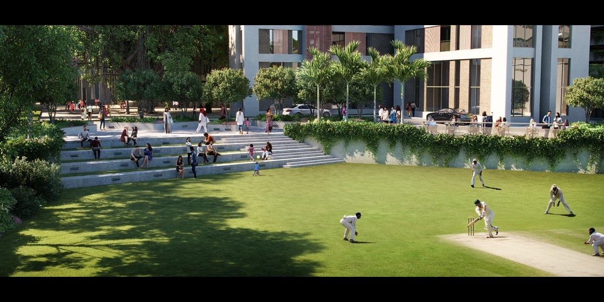Outdoor amphitheatre and landscaped grounds at Piramal Vaikunth, Thane West